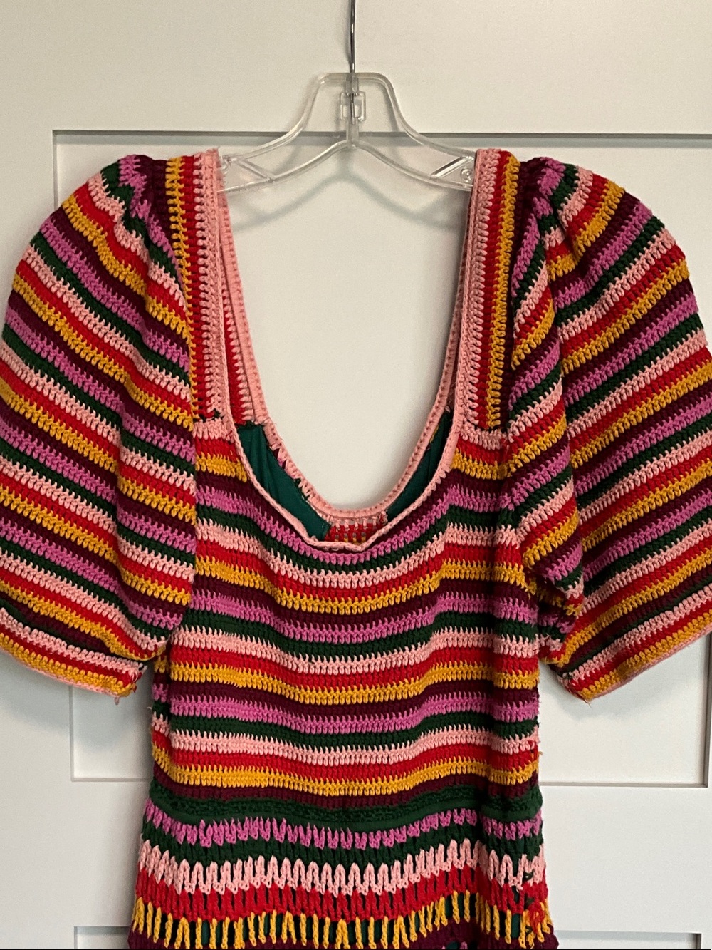 FARM Rio Multicolor Crochet Midi Dress in Pink, Green & Yellow - Picture 9 of 11